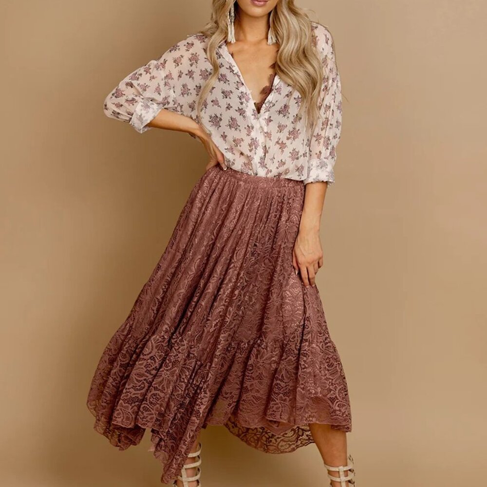 Poesy Skirt in Orchid Joyfolie Lace Boho Mauve Asymmetrical Irregular Hem Hanky